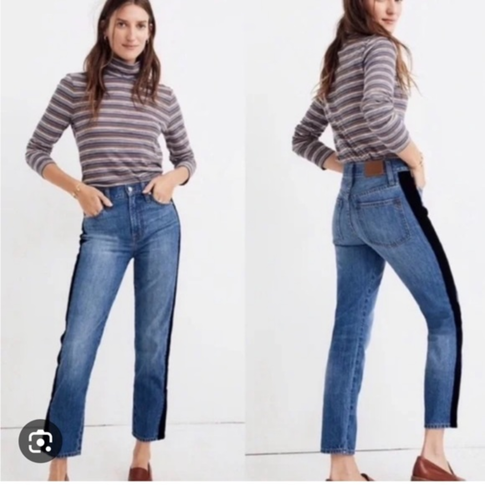 MADEWELL Perfect Vintage Jean with Lux Black‎ Velvet Side Stripe Sz 29